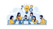 © AgnaPutri - A diverse team of professionals collaborates around a table, brainstorming ideas symbolized by a glowing lightbulb and gears.
