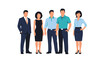 © AgnaPutri - A diverse group of five professionals, including men and women, dressed in business casual attire, standing together against a white background.