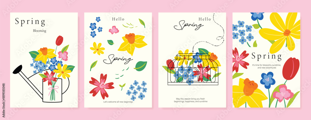 Spring Floral invitation card background vector. Minimal hand drawn botanical flowers template background. Design illustration for wedding, vip cover, poster, rsvp modern card, birthday party.