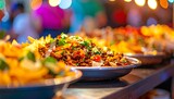 Delicious Street Food Platter with Colorful Toppings at Night Market.
