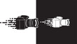 © ErrorX 4 - Modern dslr camera logo with speed effect, professional photography icon with creative motion blur, black and white versions
