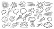 © Citra - A collection of hand-drawn comic book elements including speech bubbles, speed lines, explosions, and starbursts.