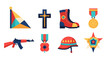 © Esther_Design - Collection of military symbols and awards, including a rifle, medals, and helmet
