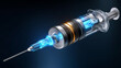© Nataliya - Medical syringe with glowing energy visualization, advanced biohacking injection with synthetic compounds, wellness enhancement delivery, performance optimization technology, with