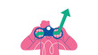 © Bashiran - Person looking through binoculars with green arrow indicating growth