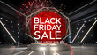 © Asif Rubayet - Dramatic black friday sale advertisement with fireworks and a red geometric shape