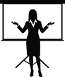 © Arif Creatives - Silhouette vector of business person presenting with screen—ideal for education, corporate training, public speaking, and seminar design themes.