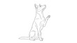 © Nur - Minimalist line drawing of a slender dog sitting upright and lifting one front paw as if performing a trick on a white background.