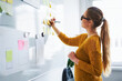 © baranq - Focused female web designer writing ideas on whiteboard