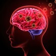 © png stock - Illustration of a human head with a brain affected by viral infections.