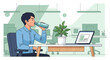 © ERIANTO - Illustration of a diligent worker hydrating at his desk amidst the office setup