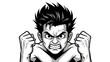© muawiya - A cartoon man with an angry expression and clenched fists on transparent background