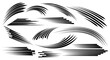 © ZAENAL - Set of various dynamic black speed lines and motion trails to illustrate fast movement, on an isolated white background.