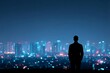 © Moments In Frame - Male Executive Silhouette Overlooking Neon City Skyline at Night