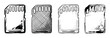 © David - Four hand-drawn micro memory card illustrations in a rough sketch style show different ink shading techniques like crosshatching, stippling, and bold black strokes