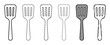 © David - Six black kitchen spatula vector illustrations showing different graphic styles like solid line, dotted outline, dashed border, crosshatch fill, and a freehand sketch