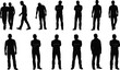 © Foredul - Set of male human silhouettes standing walking poses isolated on white background for design, business, infographic, crowd concept people illustration