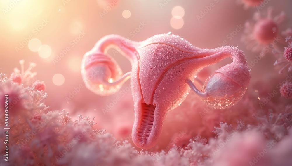 Female reproductive system anatomy with uterus and ovaries. Conceptual medical background for women health, disease and fertility awareness. Gynecological care science.