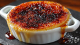 Delightful creme brulee served in a charming cafe setting