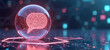© Pete - Digital sphere glows with a chat bubble symbol made of red dots. Futuristic interface conveys advanced AI communication and smart tech interaction concepts.