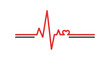 © Mr - A red and black continuous line drawing displays a heart rate monitor electrocardiogram with a small heart shape integrated into the rhythm.