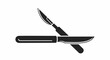 © Mr - Two scalpels are crossed diagonally to represent surgical tools or medical procedures in a simple black silhouette.