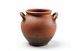 © Pete - Old clay pot with two handles sits empty against a white backdrop. Rustic terracotta vessel shows signs of age and texture. Useful for decor, crafts, or historical themes.