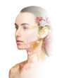 © New Africa - Attractive woman and spring blossoms, double exposure on white background