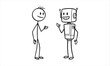 © matahari - A friendly conversation between a human Stick Figure and a modern robot discussing new ideas