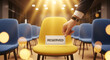 © Ahmed - Reserved seat in empty auditorium with blue chairs and spotlight