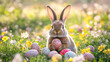 © Fang - Adorable Bunny With Easter Eggs In Flowery Meadow