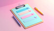 © Mangku - Clipboard with pastel checklist items, with pens, atop a pink gradient backdrop