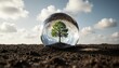 © Teerapat - Minimalist Glass Orb with Tree Inside Under Blue Sky and Clouds