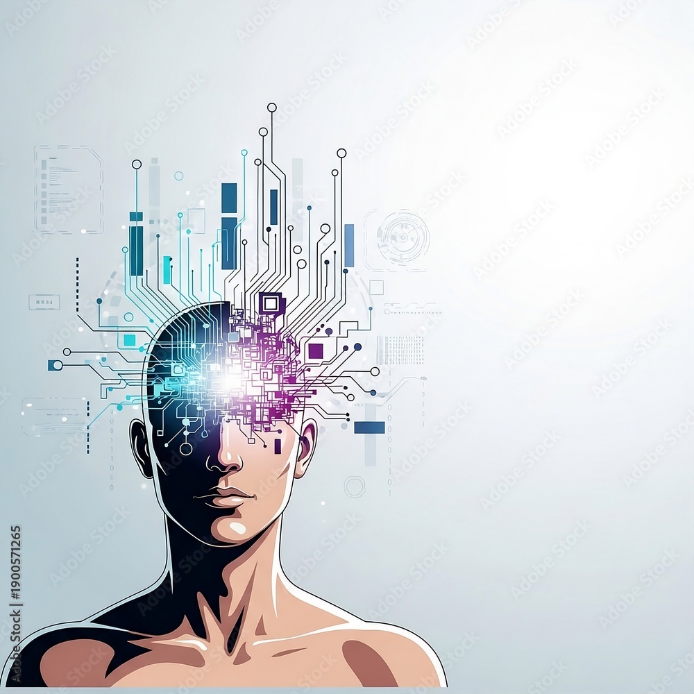 Futuristic artificial intelligence concept illustration showing a human ...