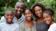 © Nataliya - African American family portrait together, multicultural household representation, Black family unity, generational bonding visualization, familial love connection, with copy space