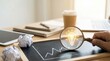 © ParinApril - Magnifying Glass Focusing on Creative Idea Concept with Light Bulb Graphic Above Analytics Chart on Chalkboard in Modern Office Workspace for Business Innovation Optimization
