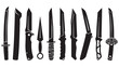 © TosherAsh - Modern tactical blade and combat knife silhouettes with various grips Black Vector Tanto Blade Icon Set - 10 Japanese Dagger & Tactical Knife Silhouettes