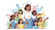 © aliefendi - Female teacher guiding diverse group of girls towards future success. Vector education, leadership, and women empowerment illustration with upward arrows