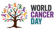 © Mushtaq - world cancer day illustration with colorful ribbon tree symbol representing cancer awareness, support, hope and global health advocacy