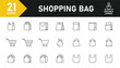 © Yunus - Shopping bag line icon set. Set of 21 outline icons related to bag, shopping cart, paper bag, trolley, basket and others. Editable stroke. Vector illustration.