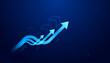 © Paradox-D - The smooth arrows curve highlights of finance moving up through change and still increasing. Financial graph with uptrend line and arrows on blue color background