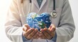 © Nurul - World health day global healthcare and wellness concept with doctor holding earth as a heart
