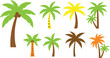 © Sohel Creative - Palm tree illustration set, colorful tropical coconut palms collection, flat vector summer beach island greenery icons and nature design elements