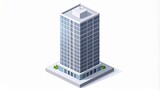 Isometric Modern Skyscraper with Windows on White Background