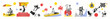 © master1305 - Surreal composition of 5 business people mixing work and leisure scenes. Concept of work life balance, flexible schedule, modern corporate culture, productivity trends, and lifestyle content. Banner
