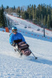 © Alex - A wheelchair athlete guides the movement of a monoski while descending a mountain