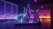 © Ifin Atlast - Man running on treadmill in futuristic neon gym with energy trails