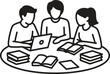 © Creative Juel  - Study group icon with laptop and books editable line symbol. Learning, education, teamwork, study vector illustration