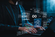 © Supatman - DevOps and AI software development concept. Programmer coding with AI integration, continuous deployment, automation workflows, machine learning support and modern agile software engineering processes