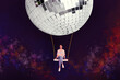 © deagreez - 3d art trend banner collage of happy girl sit swing disco ball space clubbing occasion celebration holiday nightclub event